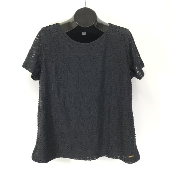 NEW Calvin Klein Textured Short Sleeve Blouse Women's Plus XXL Black Stretch - Picture 1 of 13